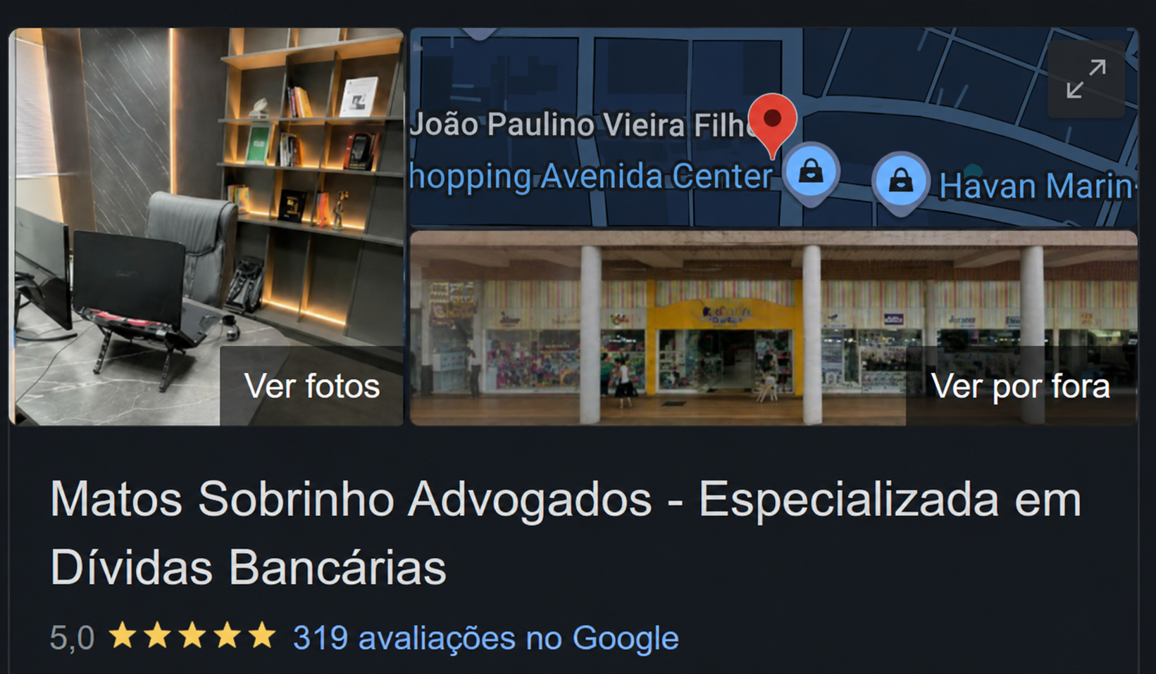 Perfil do escritório no Google com nota 5,0 e 19 avaliações